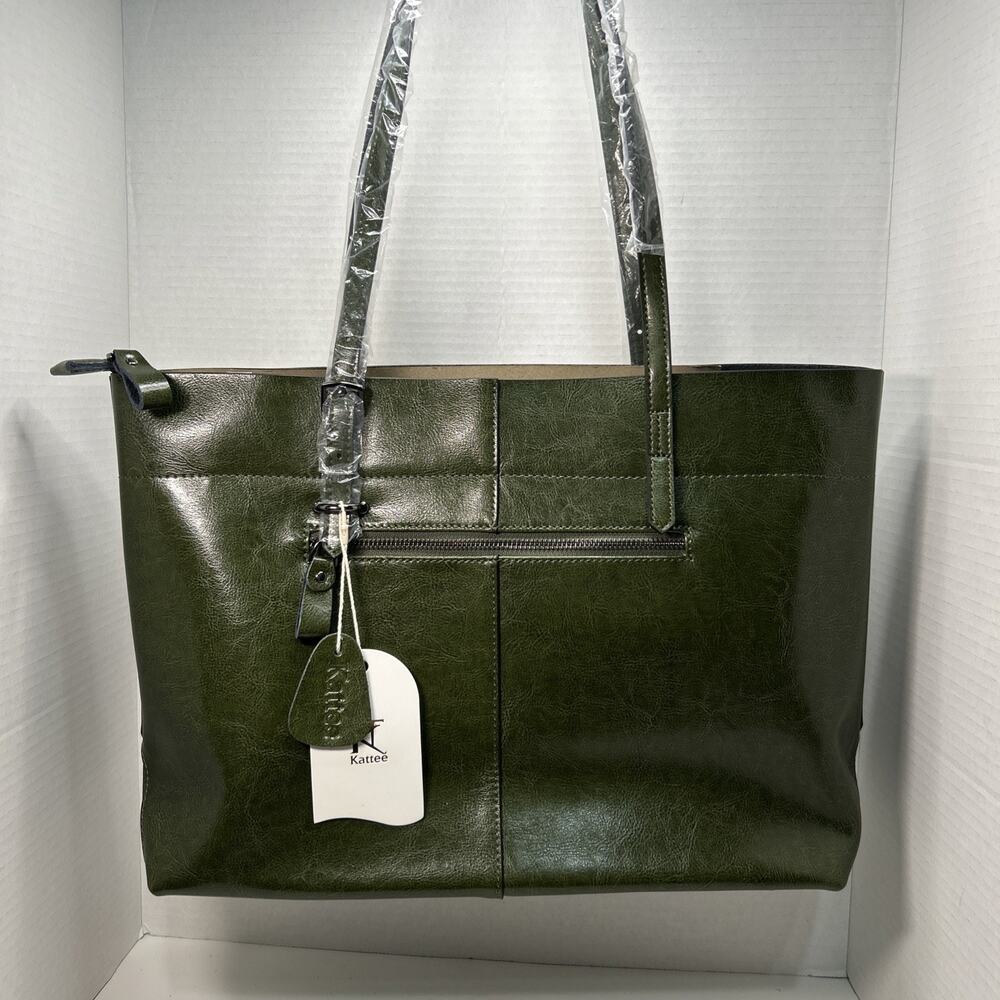 New Kattee Genuine Leather Hunter Green Large Tote Bag Handbag Shoulder Bag Zip